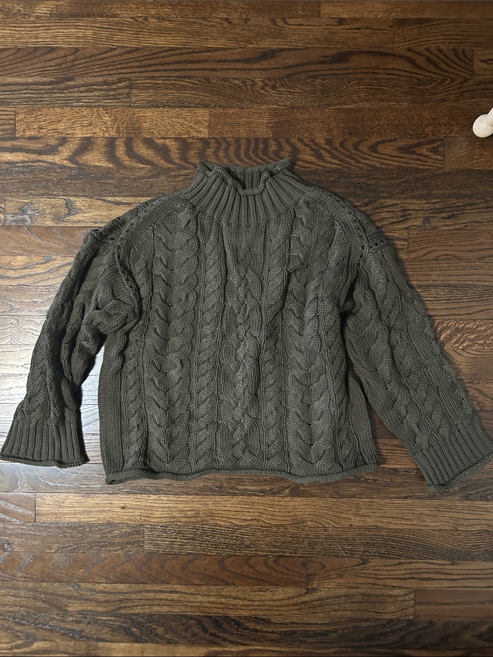 J. Crew Olive Green Cable Knit Turtleneck Sweater - Picture 6 of 8